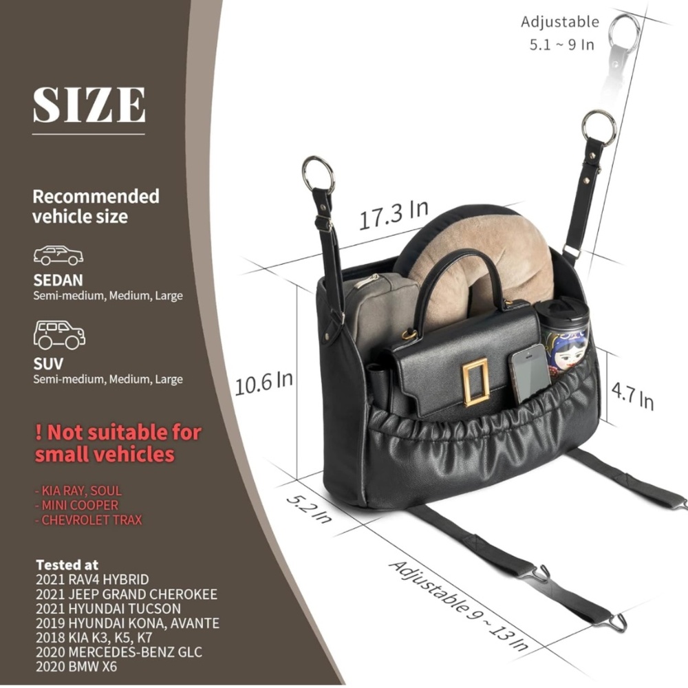 Black RURUBEL Premium Purse Holder for Car, Car Caddy, Car Organization - Picture 2 of 6